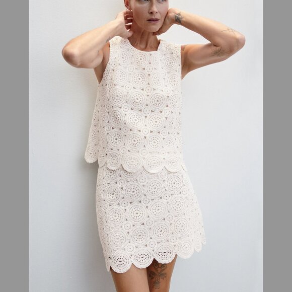 Mango Dresses & Skirts - Mango White Cream Crotchet Mini Skirt with Scalloped Edges, NEW
